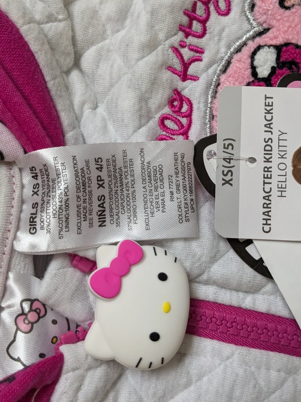 Hello Kitty Girls' Pink & White Quilted Hoodie Jacket